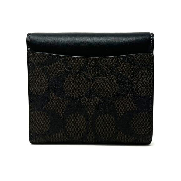 Coach Small Trifold Wallet In Blocked Signature Canvas Brown Black Leather CE930 - Picture 3 of 6